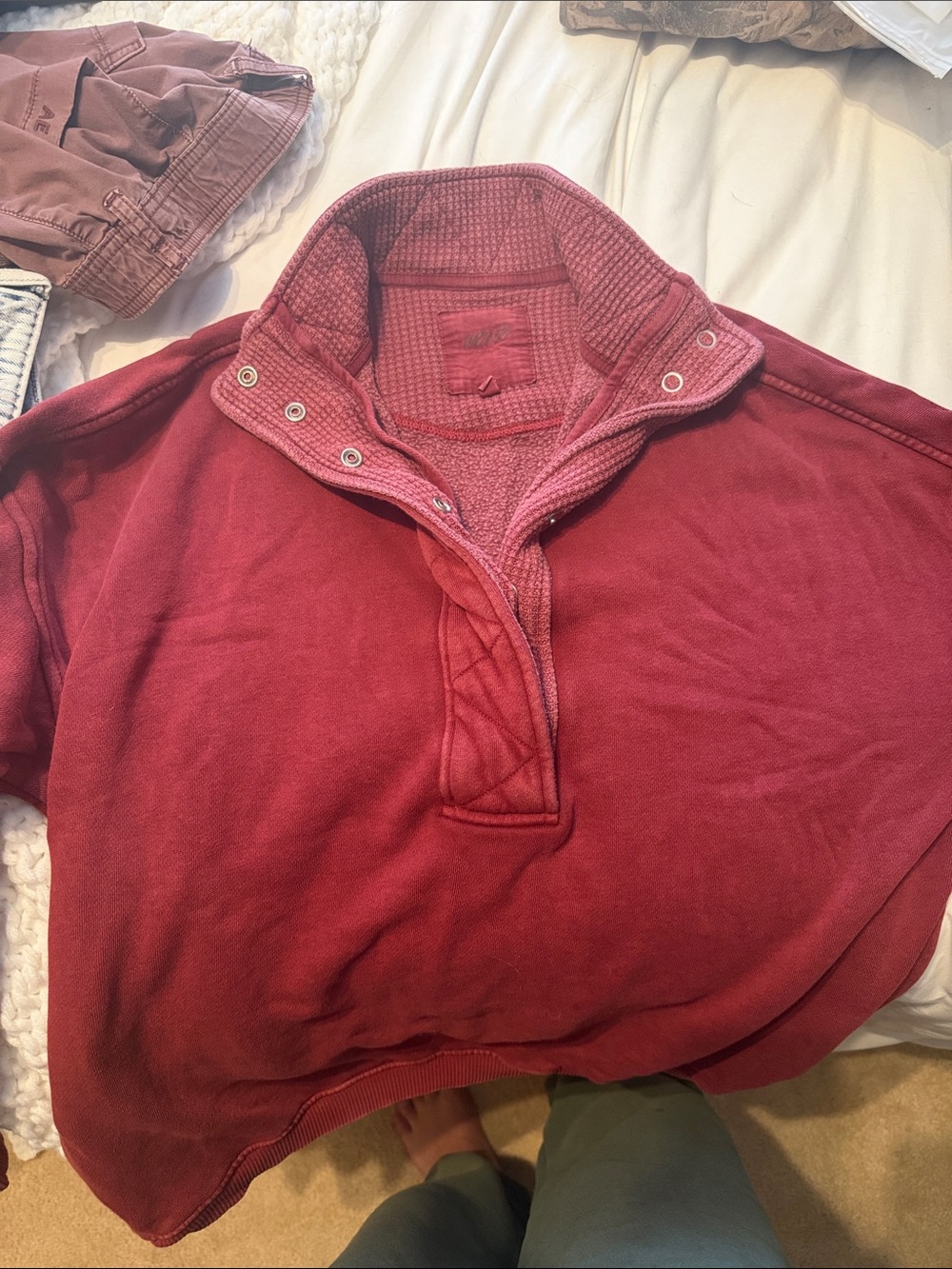 Aerie Women Red Quarter-Snap Pullover Shirt